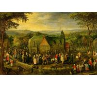 IPLUPJDY Vintage Poster Wall Prints Painting on Canvas Country Life with a Wedding Scene by Jan the Elder Brueghel Picture Art Prints for Wall Decor 60x90cm
