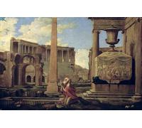 IPLUPJDY Vintage Poster Wall Prints Painting on Canvas Hermit Among the Ruins by Nicolas Poussin Picture Art Prints for Wall Decor 60x90cm