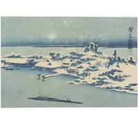 IPLUPJDY Vintage Poster Wall Prints Painting on Canvas Island Village in Snow by Keisai Eisen Picture Art Prints for Wall Decor 60x90cm