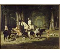 IPLUPJDY Vintage Poster Wall Prints Painting on Canvas Mr and Mrs a Mosselman and Their Two Daughters Walk Through the Woods on Horseback Picture Art Prints for Wall Decor 60x90cm