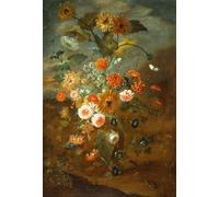 IPLUPJDY Vintage Poster Wall Prints Painting on Canvas Roses Carnations Sunflowers in a Vase with Butterflies Frogs by Ruysch Picture Art Prints for Wall Decor 60x90cm