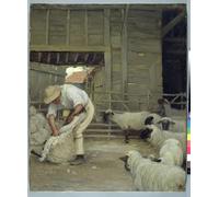 IPLUPJDY Vintage Poster Wall Prints Painting on Canvas Sheep Shearing by Alexander Mann Picture Art Prints for Wall Decor 60x90cm