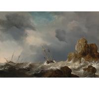 IPLUPJDY Vintage Poster Wall Prints Painting on Canvas Ships in a Gale by Willem Van De Velde the Younger Picture Art Prints for Wall Decor 60x90cm