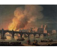 IPLUPJDY Vintage Poster Wall Prints Painting on Canvas Westminster Bridge and the Burning of the Houses of Parliament From Lambeth by Luny Picture Art Prints for Wall Decor 60x90cm