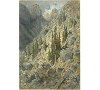 IPLUPJDY Vintage Wall Art Canvas Image Artwork Print Poster an Alpine Valley with Trees and Boulders by Gustave Dore Wall Art Paintiing for Home Decor 60x90cm