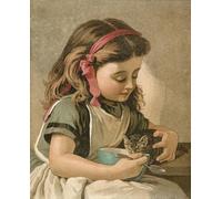 IPLUPJDY Vintage Wall Art Canvas Image Artwork Print Poster Kitty?s Breakfast by Sophie Gengembre Wall Art Paintiing for Home Decor 60x90cm