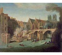 IPLUPJDY Vintage Wall Art Canvas Image Artwork Print Poster the Burning of the Petit Pont in by Jean Baptiste Oudry Wall Art Paintiing for Home Decor 60x90cm