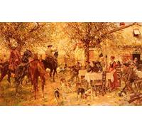 IPLUPJDY Vintage Wall Art Canvas Image Artwork Print Poster the Departure of the Hunting Party by Raffaelo Sorbi Wall Art Paintiing for Home Decor 60x90cm