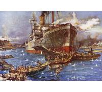 IPLUPJDY Vintage Wall Art Canvas Image Artwork Print Poster the Landing of Troops From the River Clyde At Beach by Charles Edward Wall Art Paintiing for Home Decor 60x90cm