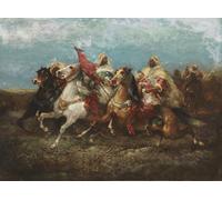 IPLUPJDY Vintage Wall Art Canvas Image Artwork Print Poster Three Arabs with Entourage Riding to the Left by Adolf Schreyer Wall Art Paintiing for Home Decor 60x90cm
