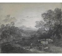 IPLUPJDY Vintage Wall Art Canvas Image Artwork Print Poster Wooded Landscape with Herdsmen and Cattle Buildings on a Hill and Rustic Lovers by Gainsborough Wall Art Paintiing for Home Decor 60x90cm