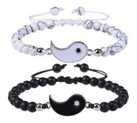 iplusmile 1 Pair Yin Yang Matching Couple Bracelets with Natural Stone, Unique Handmade Design to Develop Romance and Bring Good Wishes, for Engagement or Birthday Gift