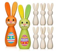 iplusmile 12 Pcs Wooden Bunny Peg Dolls (8.8cm) - Unfinished Blank Rabbit Figures for Painting & Easter Crafts - Natural Wood Shapes for Kids DIY, Spring Home Decor & Table Centrepieces