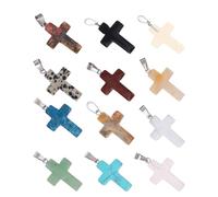 iplusmile 12pcs Assorted Natural Stone Cross Charms for Jewelry Making, Mixed Stone Pendants with Peace of Mind Feature, for DIY Necklace and Bracelet Crafts in Art Collection Random Color