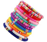 iplusmile 12pcs Polymer Clay Stretch Bracelets for Women with Elastic Design and Gentle Touching Feeling, Lightweight Bohemian Style for Summer Beach Party Accessories Color