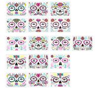 iplusmile 16 Sheets Halloween Fluorescent Facial Tattoos Stickers with Adhesive Sticker Material, Luminous Design and Realistic Special Effects, Suitable for Day the Dead and Masquerade