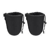 iplusmile 2 Pack Camera Lens Pouch Bag, Size L Neoprene Protector | Black Drawstring Design with Hooks, Impermeable Build for Travel, Camera Bag Organisation and Quick Swaps