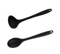 iplusmile 2 Pcs Silicone Rice and Soup Spoons Lightweight Heat Resistant Ladle Spoons for Home and Restaurant Use Easy to Clean Comfortable Grip Black