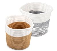 iplusmile 2 Pcs Woven Cotton Rope Storage Baskets with Flower Basket Design, 20cm Diameter, Laundry Hamper and Bathroom Organizer for Home Decor and Kitchen Storage