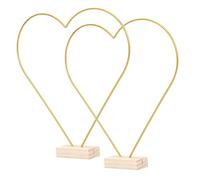 iplusmile 2 Sets Heart Shape Metal Rings for DIY Crafts Gold Iron Hoops with Wooden Base Sturdy Wedding Table Centerpiece Hoops for Floral Wreaths Dream Catcher Wall Hanging Decorations