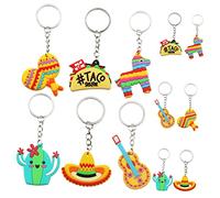 iplusmile 24pcs Mexican Fiesta Keychain Bundle with Cartoon Designs Lovely Bag Keyrings for Birthday Party Decorations Summer Celebrations Carnival Prizes and Gender Reveal Gifts