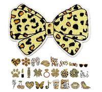 iplusmile 28pcs Leopard Print Embroidered Appliqué Patch Set with Cartoon Animal Designs Iron-on Fabric Stickers for Jeans Jackets Backpacks Sewing Craft Decoration