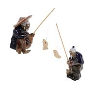 iplusmile 2Pcs Ceramic Fisherman Figurines Old Man Fishing Micro Landscape Ornaments for Bonsai Fish Tank Asian Zen Garden Decor Realistic Detailed Craftsmanship Lightweight and Easy to