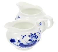 iplusmile 2Pcs Ceramic Gravy Sauce Cups with Dripless Pour Spout Blue and White Porcelain Seasoning Jars for Restaurant Serving and Table Presentation