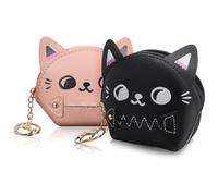 iplusmile 2pcs Cute Cat Coin Purse Keychain Pouch Small Zipper Wallet for Women, Cartoon Kitten Change Purse with Key Holder, Portable Mini Bag for Everyday Use