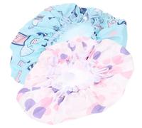 iplusmile 2pcs Double-layer Waterproof Shower Hat with Elastic Band Satin Lining Hair Cap for Women and Men Bathing Hair Protection Blue Underwater Purple Circles