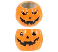 iplusmile 2pcs Halloween Pumpkin Shaped Ceramic Succulent Plant Pot with Candle Holder Feature, Easy Maintenance Small Pumpkin Planter for Garden and Halloween Decorations