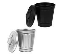 iplusmile 2pcs Mini Desktop Trash Can Set, Portable Iron Table Top Bin with Lid, Simple Shape Design, Decorative and Functional for Kitchen, Bedroom Or Office Use