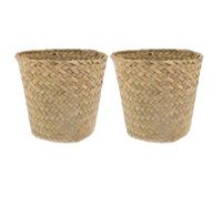iplusmile 2pcs Mini Woven Seagrass Trash Bins Small round Storage Baskets Multi-functional Organizer for Bathroom Desktop Sundries and Garbage