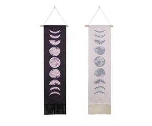 iplusmile 2pcs Moon Cycle Wall Hanging Painting, Washable Polyester Cotton and Wood Material, Frameless Lunar Eclipse Decor for Living Room or Bedroom Wall Art