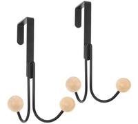 iplusmile 2pcs Over The Door Hooks for Hanging Clothes and Coats, Nail-Free Installation Double-Headed Design, Black Wood and Metal Space-Saving Hooks, Simple Stylish for Bedroom and Front