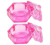 iplusmile 2pcs Pink Crystal Glass Liquid Monomer Dish with Lid Hexagonal Nail Art Bowls for Acrylic Powder Mixing and Nail Liquid Storage Odorless Durable Manicure Tools for Salon and Home