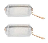 iplusmile 2pcs Silver PVC Glitter Toiletries Pouch Large Capacity Travel Wash Bag Portable Makeup Cosmetic Zipper Handled Storage Bags for Women