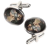 iplusmile 2pcs Silver World Map Tuxedo Studs and Cufflinks Set for Men Smooth Surface Glass and Alloy Material, Decorative Classic Style for Formal Everyday Wear