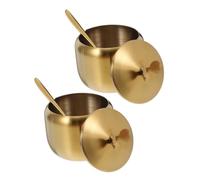 iplusmile 2pcs Stainless Steel Condiment Containers with Lid and Built in Spoon Airtight Seasoning Jars for Kitchen Salt Sugar Pepper Storage Multifunctional Spice Pots with Elegant Design