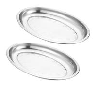 iplusmile 2pcs Stainless Steel Oval Serving Plates Steamer Safe Microwave Safe Food Serving Dish Tray for Hotels and Restaurants, Multi-Function Divided Food Plate