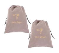iplusmile 2pcs Velvet Drawstring Hair Dryer Storage Bags, Light Grey Fabric Organizer Pouches 23x30cm for Travel and Bathroom Accessories