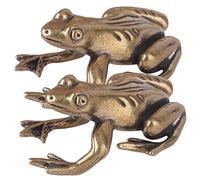 iplusmile 2pcs Vintage Brass Frog Figurine Tea Pet Decor for Bedroom and Office Creative Small Brass Frog Ornaments for Unique Table Decoration and Gift
