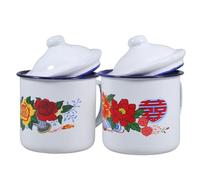 iplusmile 2pcs Vintage Chinese Style Enamel Teacups Sturdy Mug with Flat Base for Hot Drinks Portable Household Water Holder Easy to Clean Porcelain Cups
