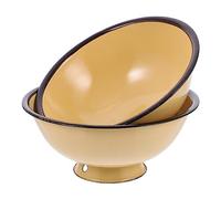 iplusmile 2Pcs Vintage Enamel Noodle Bowl Retro Rice and Ramen Bowls Yellow Multi Functional Food Serving and Mixing Containers for Kitchen and Dining