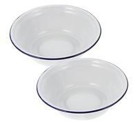 iplusmile 2pcs Vintage Thickened Enamelware Bowls Deep Mixing Basins for Kitchen Soup Salad Serving Retro Style with Classic White Finish for Home Use and Gift