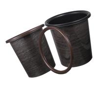 iplusmile 2pcs Vintage Wood Grain White Base Plastic Trash Cans with Press Top Lid, Small round Waste Storage Buckets for Kitchen and Home Decor