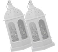 iplusmile 2pcs White Vintage Moroccan Style LED Ramadan Candle Lanterns Hanging Decorative Tealight Lanterns for Home, Patio, Wedding and Eid Mubarak Decorations
