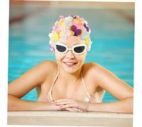 iplusmile 2pcs Womens Flower Swim Caps for Long Hair Stretchy Non Slip Bathing Hats with Petal Design Durable Cloth Material Hair Protecting Swimming Caps for Pool and Shower Use