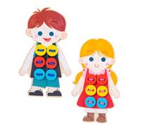 iplusmile 2pcs Wooden Doll Lacing Educational Sewing Button without Burr Exercise Patience Clothes Threading Plaything