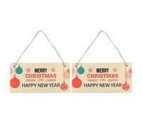 iplusmile 2pcs Wooden Merry Christmas Sign Happy New Year Plaque Board Door Wall Hanging Ornaments For Xmas Party Decor